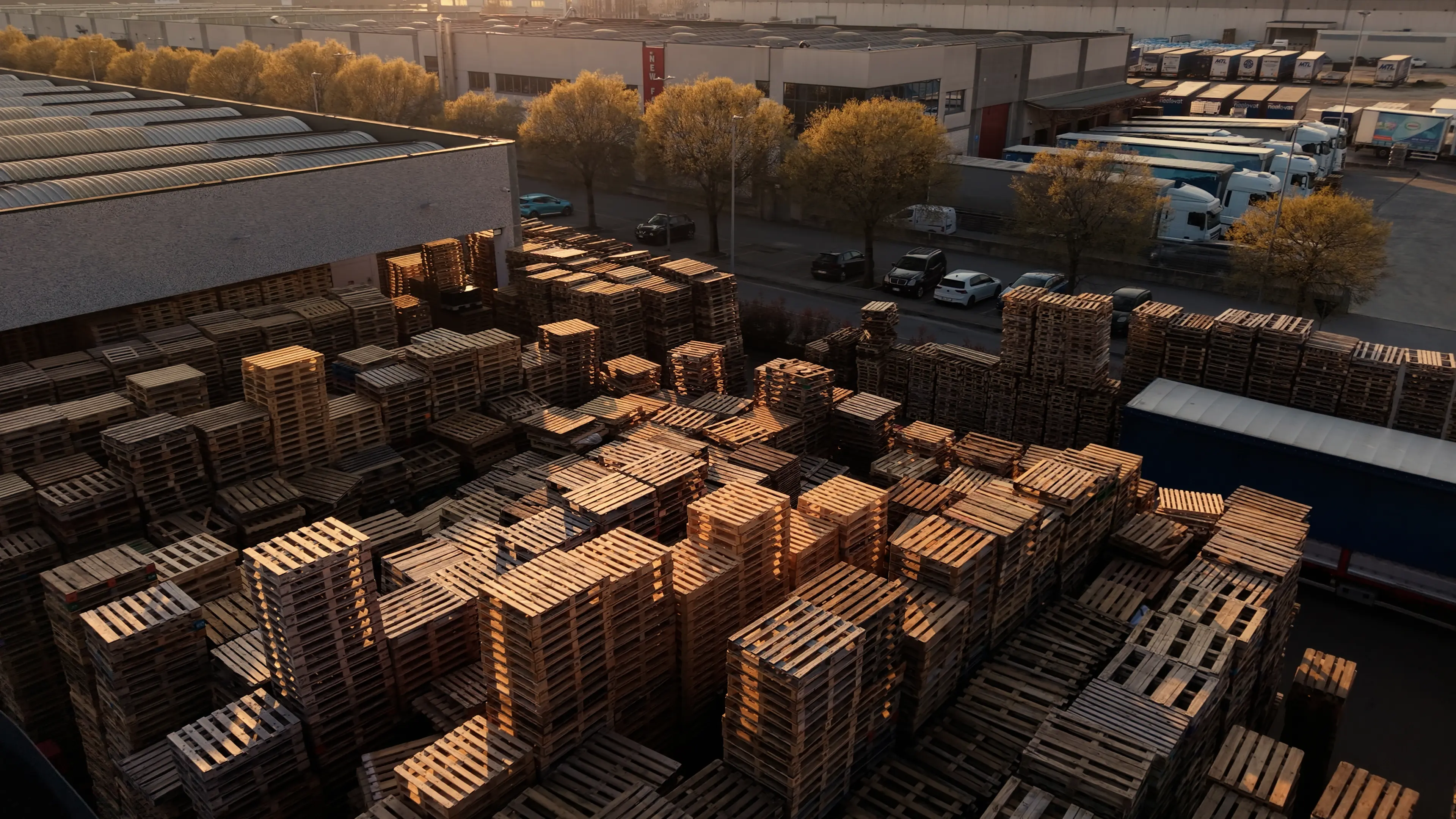 Hub logistico AGL Pallets a Montichiari, Brescia — vista aerea del piazzale